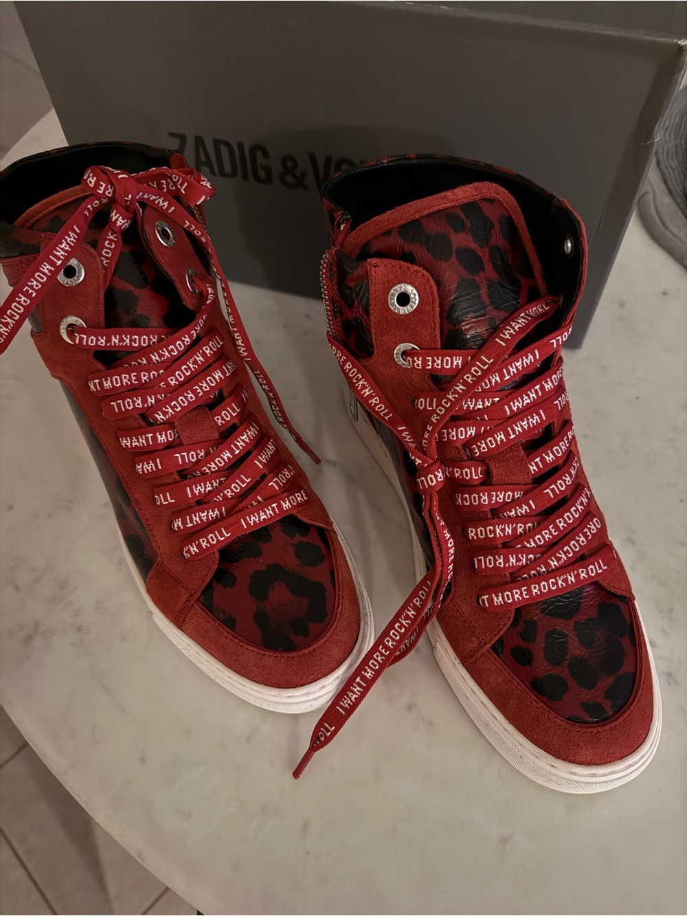Zadig & Voltaire Red Leopard-Print High-Top Sneakers